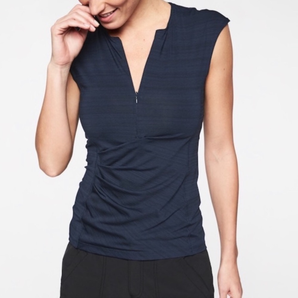 Athleta Pacifica Wrap Front Tank Top Quarter Zip size small navy blue